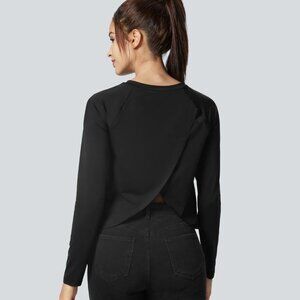 Halara Contrast Mesh Fabric Crossover Cool Touch Long Sleeve Workout Top NWT